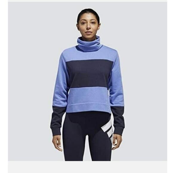Addias Tops - Adidas Sport 2 Womens Crop Blue Street Mock Neck Sweatshirt Size XS 0322